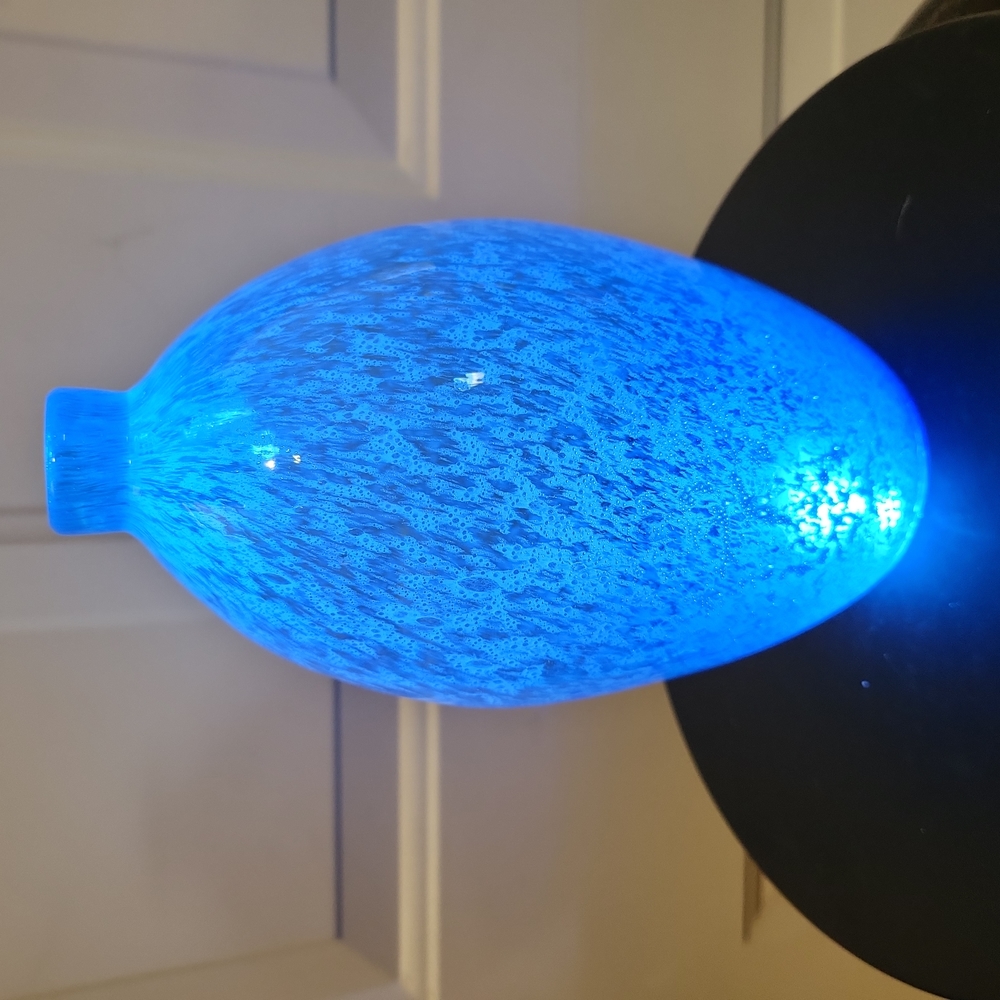 Blue Cultha Bubble Hand Blown Glass Vintage Vase 8" - Picture 3 of 11